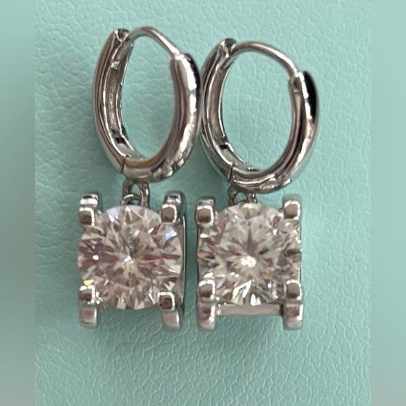 Moissanite Sterling Silver Huggie Drop Earrings 2ct total
